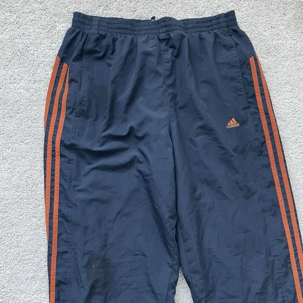 Adidas Baggy Track Pants VTG Y2K Mens Large Navy Blue Orange stripes Wide Leg